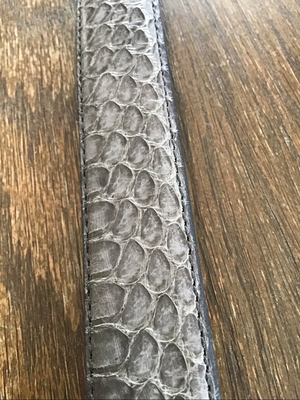 Vintage grey snakeskin belt with a gold-tone buckle. - Picture 2 of 14